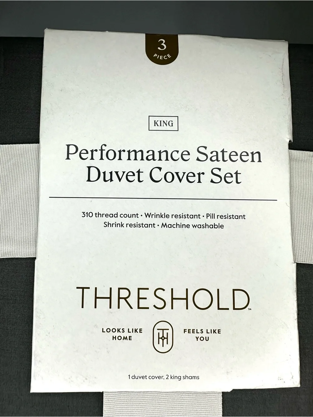 NWT Threshold Performance Sateen Duvet Cover Set Gray King Size